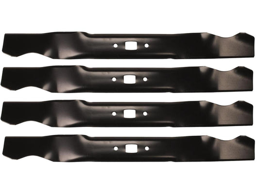 (4) USA Mower Blades MTD941BP Toothed Medium Lift for MTD? Troy Bilt? 742-0741 742-0741A Length 21 in. Width 2-1/4 in. Thickness .134 in. Center Hole Rectangular 21 in. Deck