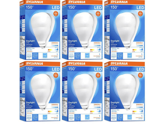 (case of 6) SYLVANIA A21 LED Light Bulb, 23W, 150W Equivalent, Dimmable, 2600 Lumens, Frosted, 5000K, Daylight (79735)